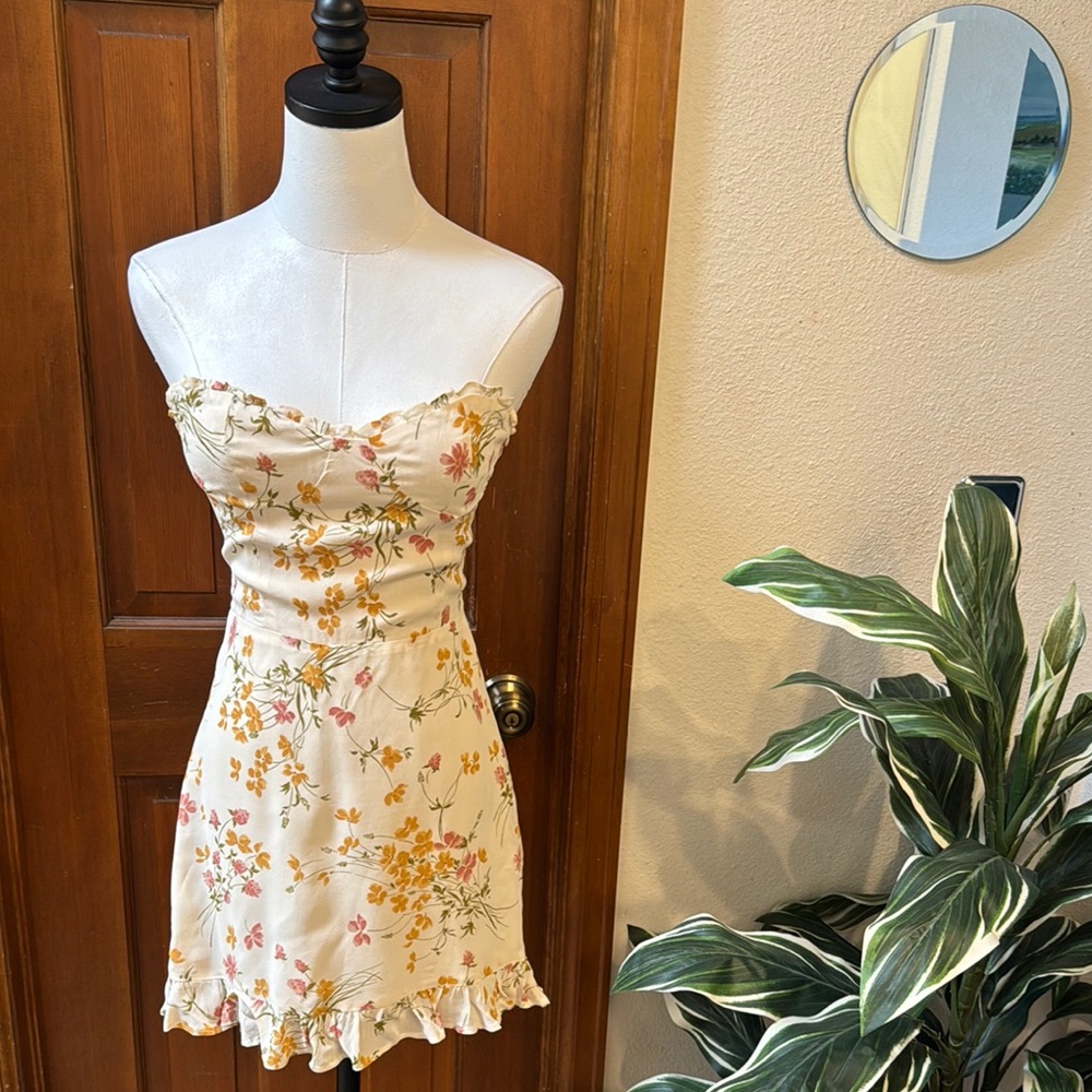 Reformation Cream and Orange Sleeveless Sweetheart Mini Sundress Size 4